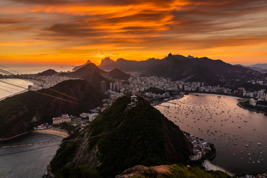 Beautiful panorama of Rio de Janeiro at sunset, Brazil. Sugarloaf Mountain