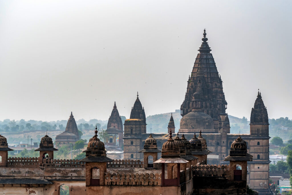Beautiful view of ancient Chaturbhuj Temple in Orchha in Madhya Pradesh, India