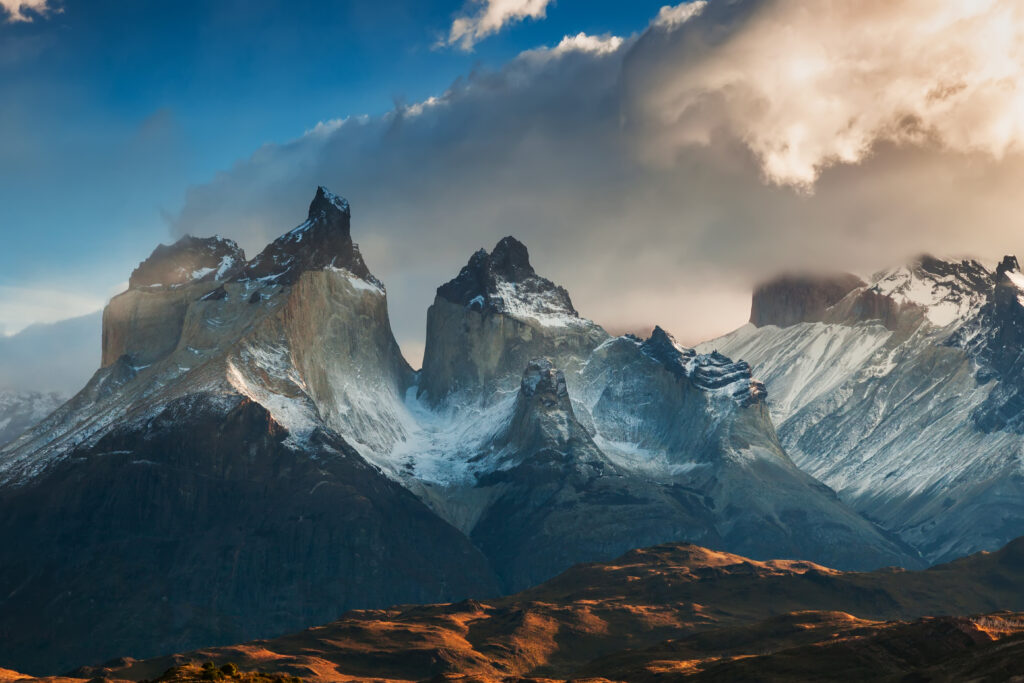 Dramatic dawn in Torres del Paine, Chile.