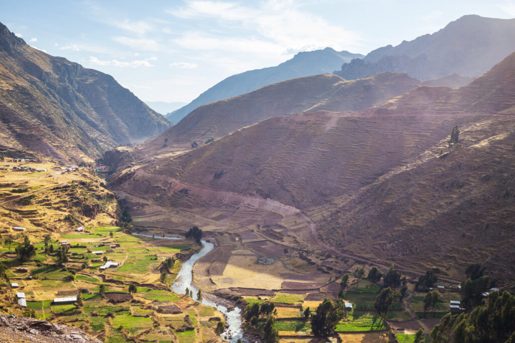 Agricultural Fields in green mountains in the Peru, South America